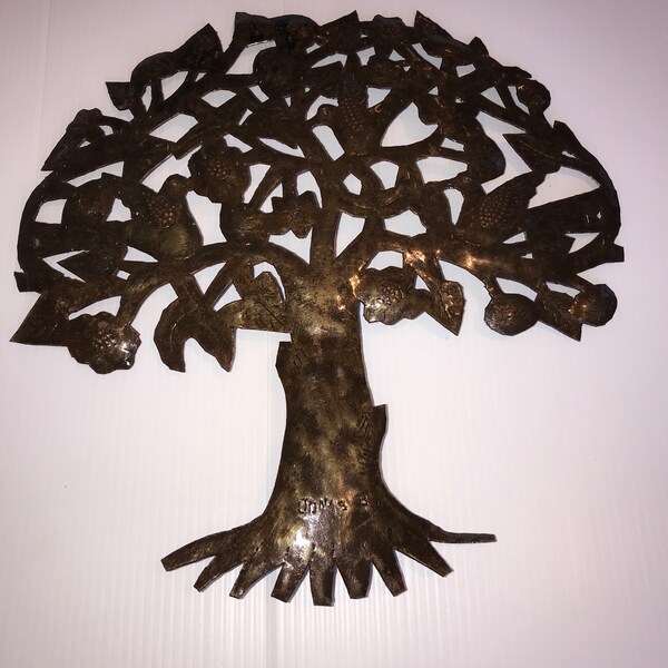 Haitian Jones Balan Tree of Life Birds Steel Drum Sculpture Wall Art