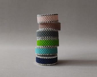 Colour Beaded Ring with a Silver rim, Miyuki Delica Ring, Bead Woven Band Ring, Peyote Ring, Hypoallergenic Jewelry, Seed Bead Jewelry