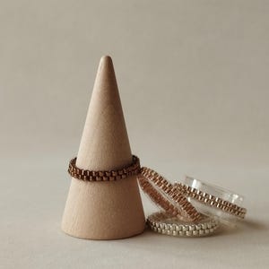 Beaded Ring, Miyuki Delica Ring, Bead Woven Band Ring, Peyote Ring, Hypoallergenic Jewelry, Seed Bead Jewelry, Metallic Gold and Silver