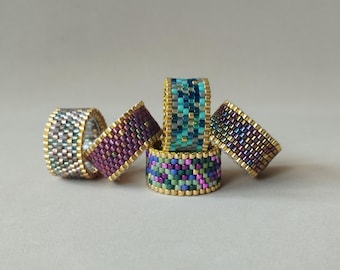 Perlen Ring, Miyuki Delica Ring, Perlen gewebt Band Ring, Peyote Ring, Allergiker Schmuck, Miyuki Delica Ring, Gold und Farben Mix
