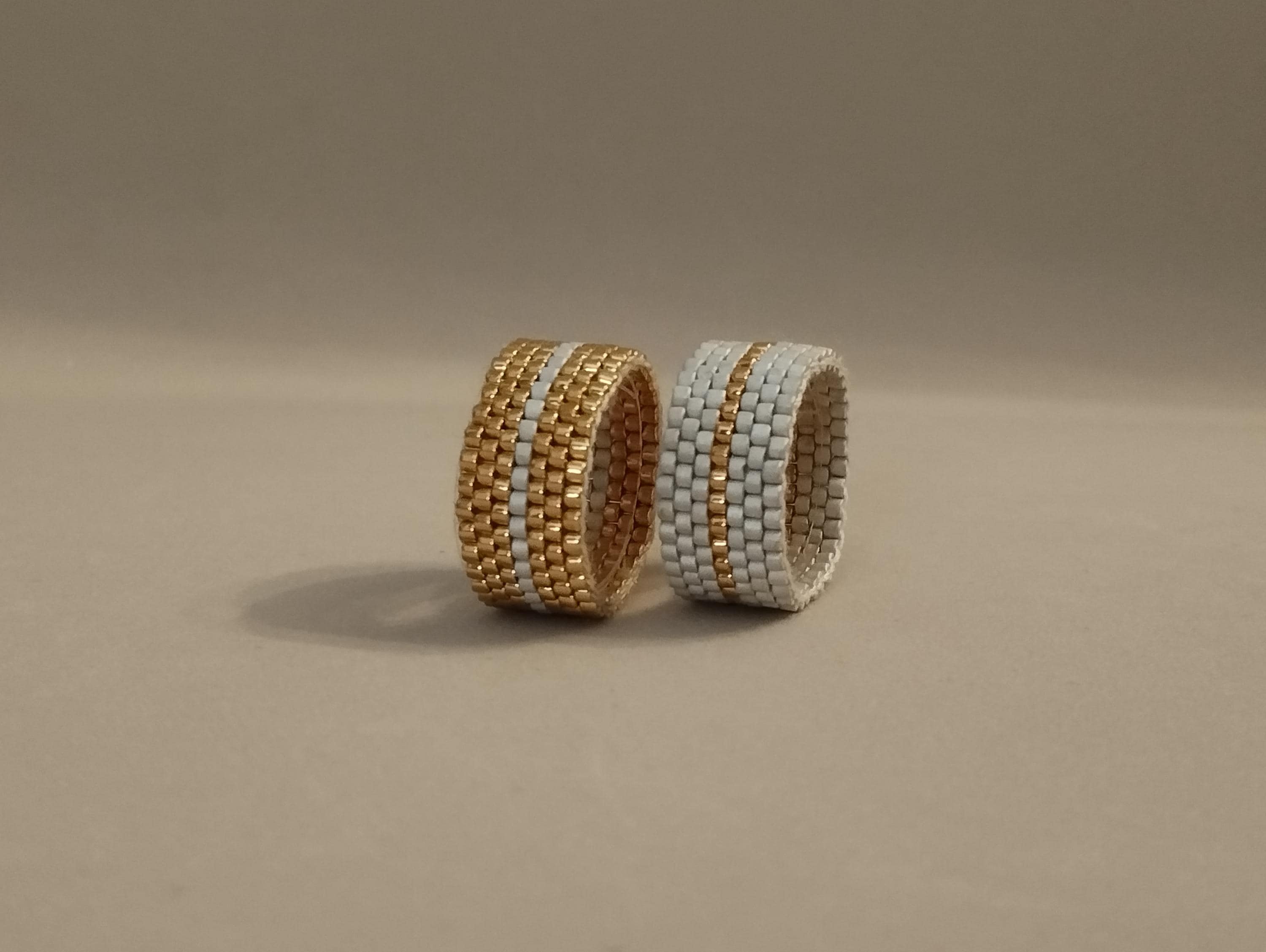 Beaded 24kt Gold Plated and Matte Sterling Silver Plated Ring, Miyuki Delica Ring,  Peyote Ring, Hypoallergenic Jewelry, Seed Bead Jewellery