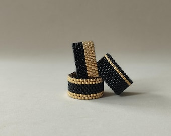 Perlen Ring, Miyuki Delica Ring, Glasperlen Ring, Miyuki Delica Ring, Miyuki Delica Ring, Allergiker Schmuck, Miyuki Delica Ring, Gold/Schwarz