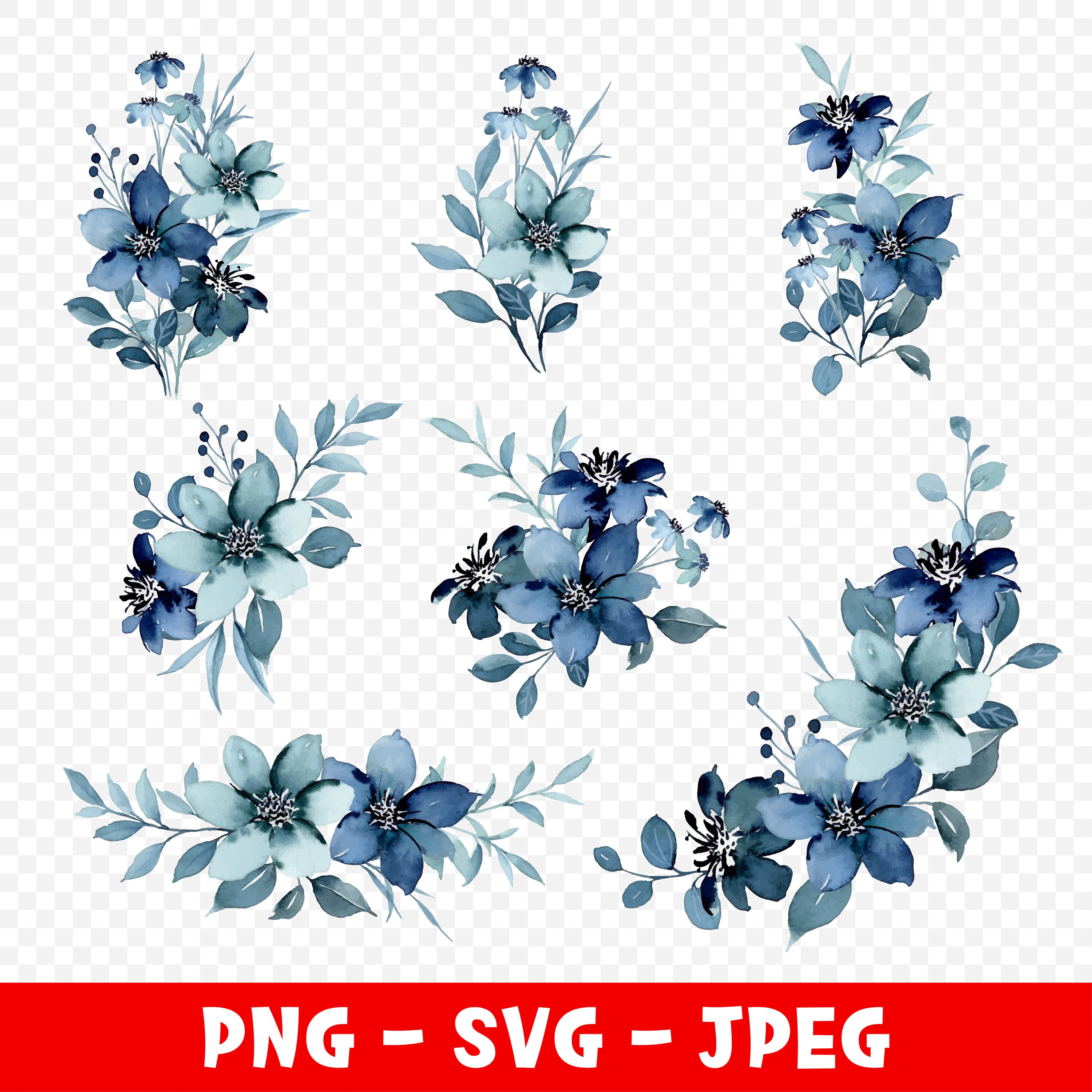 Watercolor Flowers SVG, Floral Clipart PNG, Watercolor Floral Clipart, Watercolor Floral