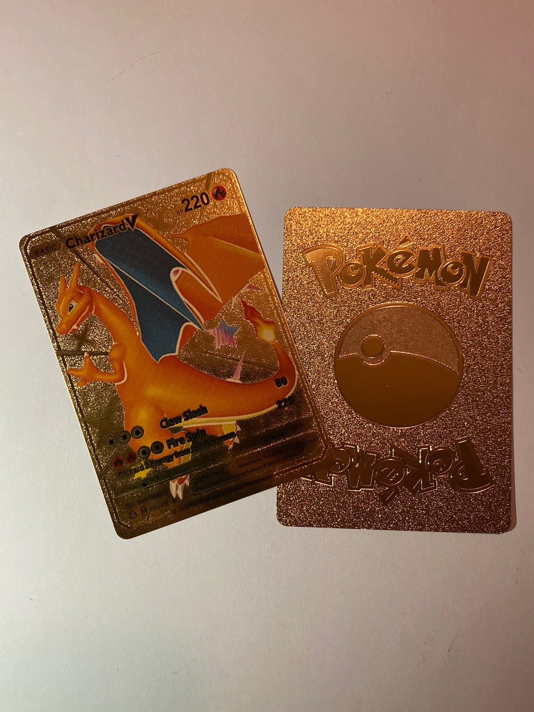 Charizard V Fire Golden Pokémon Card Shiny Holo Custom Gold Card Etsy