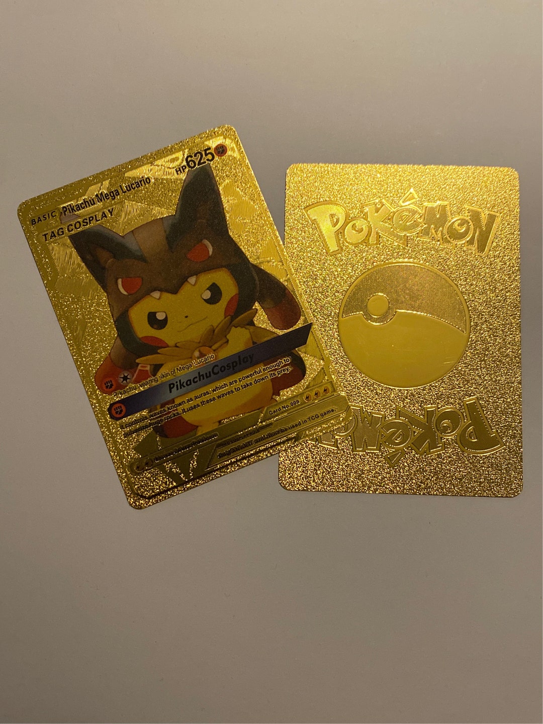 Pikachu Mega Lucario Cosplay Golden Pok mon Card Shiny Holo Etsy pikachu-mega-lucario-cosplay-golden-pok-mon-card-shiny-holo-etsy