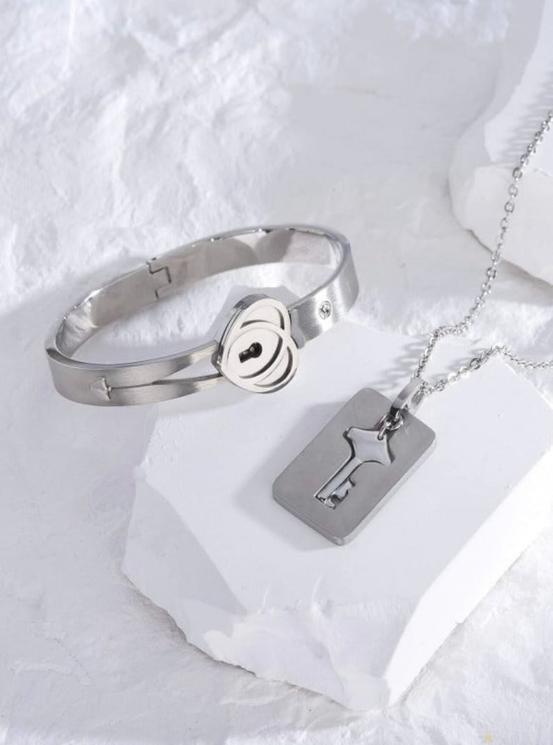 Heart Love Lock Bracelet, Heart Lock and Key Bracelet, Stainless Steel Key Pendants Necklace