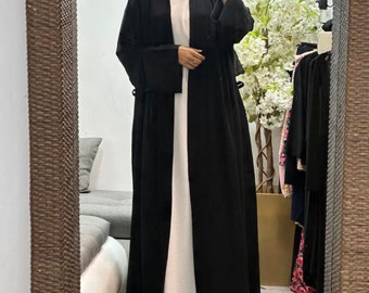 open abaya with flare sleeves and belt