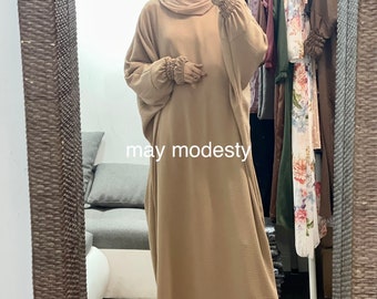 batwing crepe abaya with sherring sleeves uk8-22