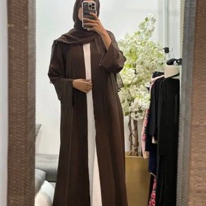 open abaya with flare sleeves and belt image 4