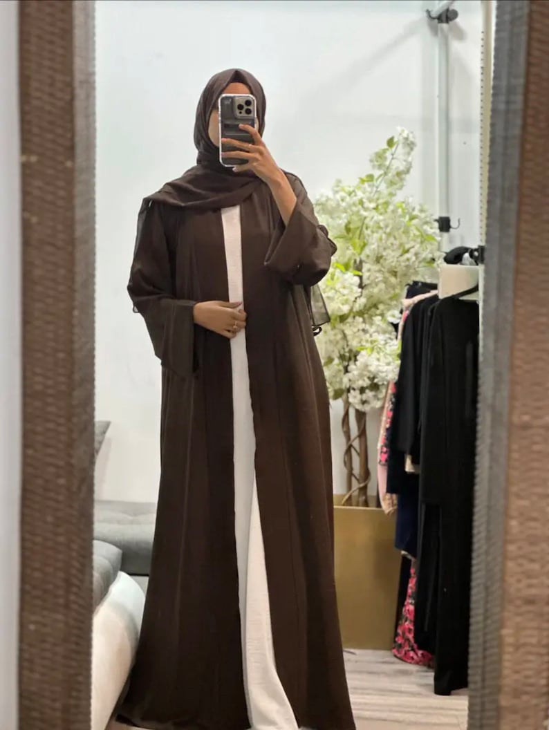open abaya with flare sleeves and belt image 4
