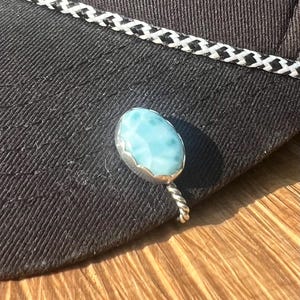 Larimar Cap Pin.  Handmade with 925 Sterling Silver.  Unique Jewelry, Hat Pin.