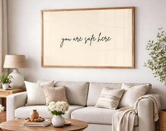 You Are Safe Here Print, Minimalist Affirmation Wall Art (Digital Download, Horizontal)