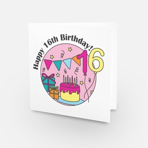 16.Geburtstagskarte - Circle Card Collection. Kuchen, Luftballons & Geschenke.
