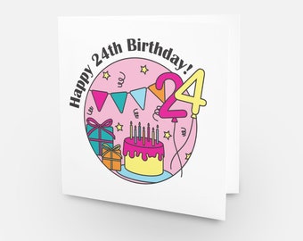 Personalised Number Birthday Card - Circle Card Collection. Cake, Balloons & Presents.