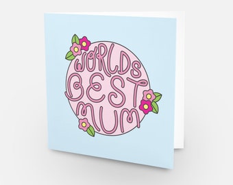 Worlds Best Mum, Pink & Blue  - Circle Card Collection.