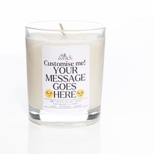 Candela personalizzata Wit and Wick, candela con messaggio personalizzato, candela con messaggio personalizzato uk, qualsiasi candela con messaggio, candela con le tue parole qui, candela di testo