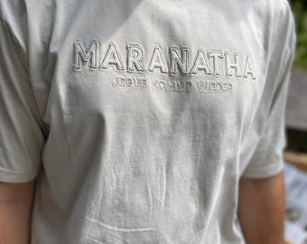Maranatha T-Shirt, embroidery, Jesus is coming again, Christian, oversize, beige, unisex, T-Shirt
