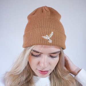 Dove, Beanie, biscuit, organic cotton, dove, Christian, hat, Christian merch, embroidered, Holy Spirit
