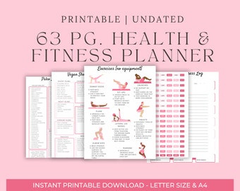 Editable Printable Health and Fitness Planner Bundle, Fitness Journal, Diet, Workout Trackers, Meal planner, A4, A5, Letter & Half Sizes