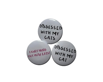 Katzeneltern / Obsessed with my cat / Handgezeichnete Buttons