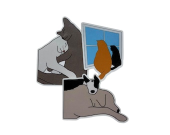 Verliebte Katzen und Hunde / Handgezeichnete Sticker