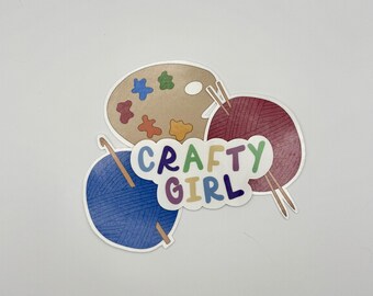 Crafty Girl / Crochet, Knitting, Painting / Hand Drawn Stickers and Magnets