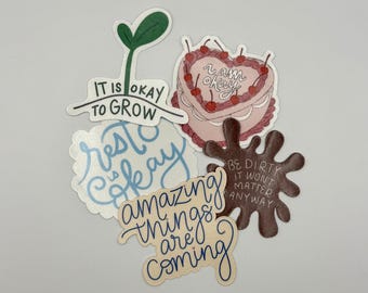 Affirmations / Positive Ones / Hand Drawn Stickers and Magnets