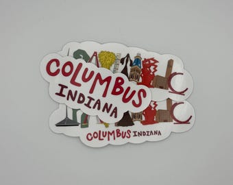 Columbus, IN / Landmarks Montage / Hand Drawn Stickers and Magnets