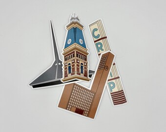 Columbus, IN / Architecture / Hand Drawn Stickers and Magnets