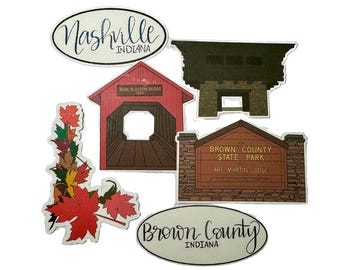 Nashville, IN and Brown County Wahrzeichen / Handgezeichnete Aufkleber