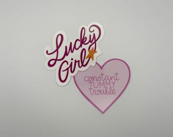 Affirmations / Lucky Girl & Tummy Troubles / Hand Drawn Stickers and Magnets