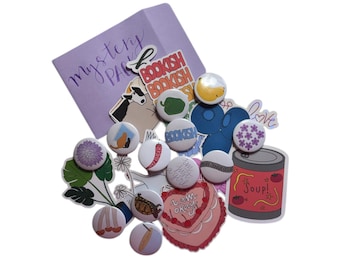 Mystery Packs - SURPRISE 2 Stickers + 2 Buttons