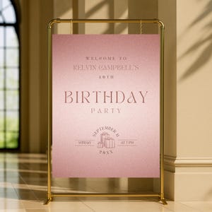 Editable Rose Gold Birthday Welcome Sign for Women, Printable All Rose Gold Birthday Party Sign, Elegant Rose Gold Birthday Poster Template