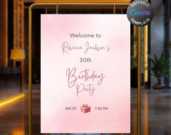 Editable Shades of Pink Birthday Welcome Sign for Women, Printable All Pink Birthday Party Sign, Elegant Pastel Birthday Poster Template