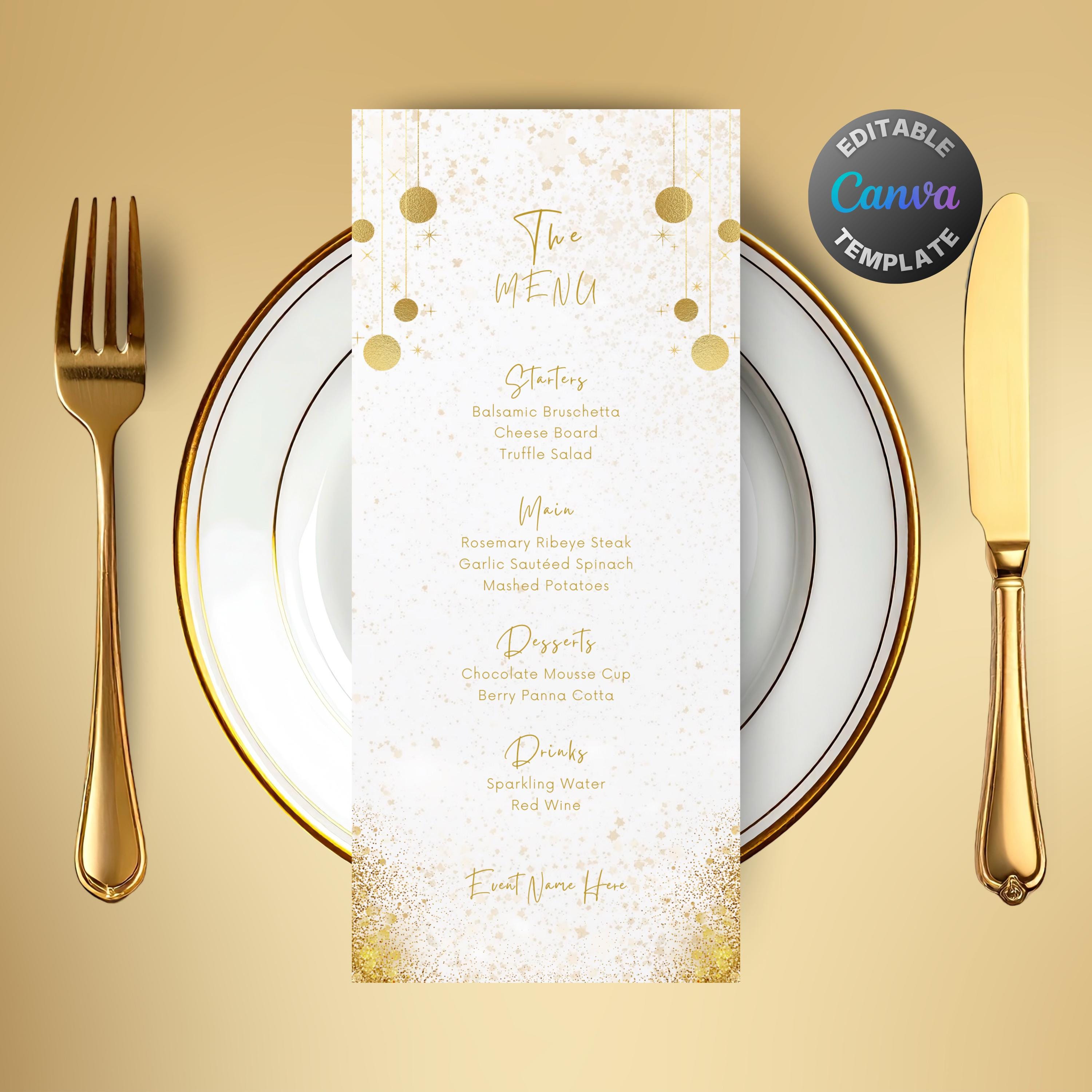 Editable White and Gold Menu, Printable Gold Glitter Dinner Menu ...