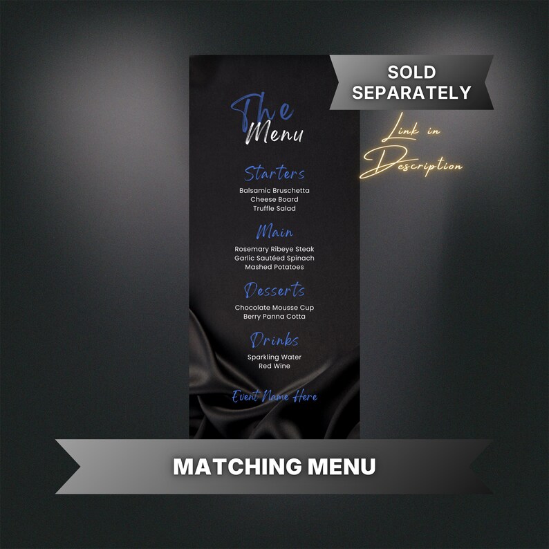 Editable Black and Blue Birthday Invitation for Men, Printable Navy Blue Birthday Party Invitation, Classy Satin Silk Text Invite Template image 5