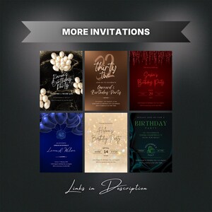 Editable Black and Blue Birthday Invitation for Men, Printable Navy Blue Birthday Party Invitation, Classy Satin Silk Text Invite Template image 11