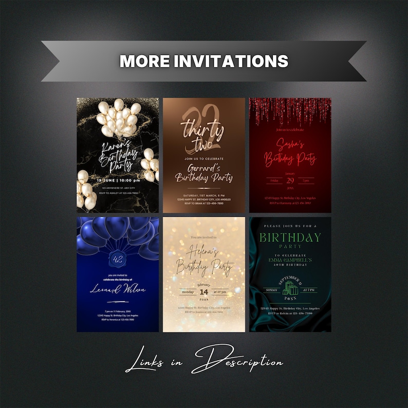 Editable Black and Blue Birthday Invitation for Men, Printable Navy Blue Birthday Party Invitation, Classy Satin Silk Text Invite Template image 11