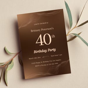 Editable Shades of Brown Birthday Invitation, Printable All Brown Birthday Party Invitation, Classy Brown Text Invite Template