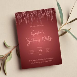 Editable Rose Gold Birthday Invitation for Women, Printable Rose Gold Birthday Party Invitation, Chic Dripping Glitter Text Invite Template