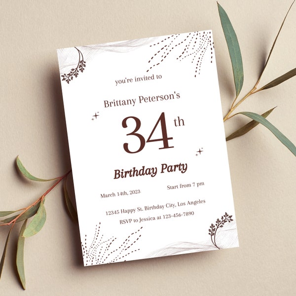 Shades of Brown Mid Century Modern Birthday Invitation, Minimalist 50th 60th 70th 80th Masculine Birthday Dinner Invite for Adult Old Men