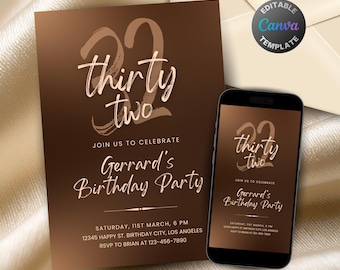 Editable Shades of Brown Birthday Invitation, Printable All Brown Birthday Party Invitation, Classy Brown Text Invite Template