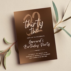 Faire-part d'anniversaire modifiable dans les tons de brun, faire-part de fête d'anniversaire imprimable tout brun, modèle d'invitation de texte brun chic