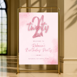 Editable Pink Birthday Welcome Sign for Women, Printable All Pink Birthday Party Sign, Elegant Pink Watercolor Birthday Poster Template