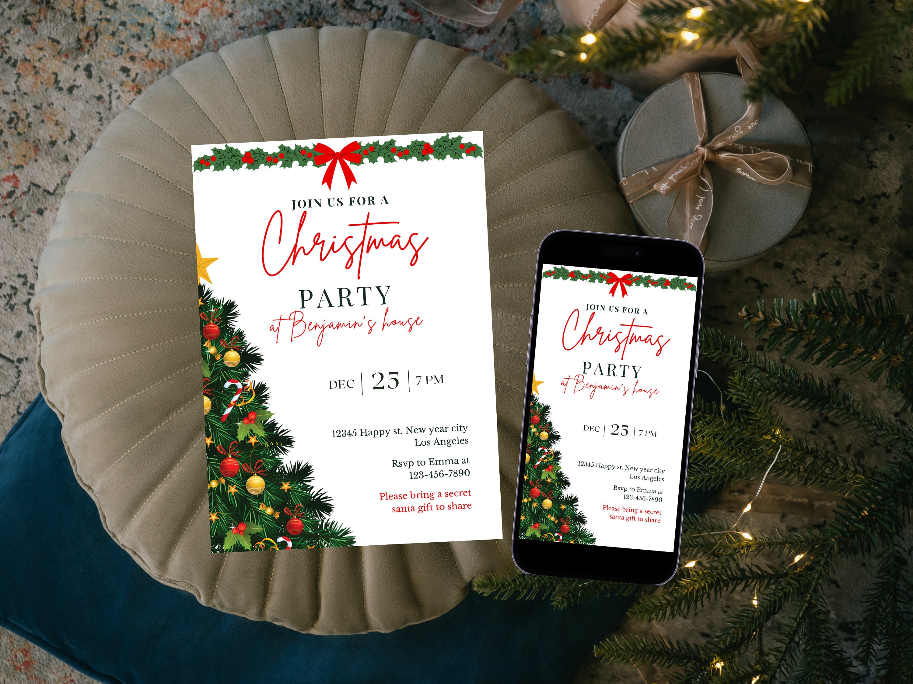 Editable Christmas Party Invitation, Printable White Jingle and Mingle ...