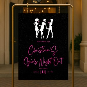 Editable Girls Night Out Welcome Sign, Printable Pink Black Cocktail Party Welcome Poster for Women, Stylish Ladies Night Theme Template