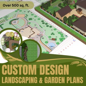 Individueller Garten- und Landschaftsplan für große Räume (500+ Quadratfuß) | Kann von Fotos oder Google Maps | Pflanzen-Layouts und Tipps zur saisonalen Pflege