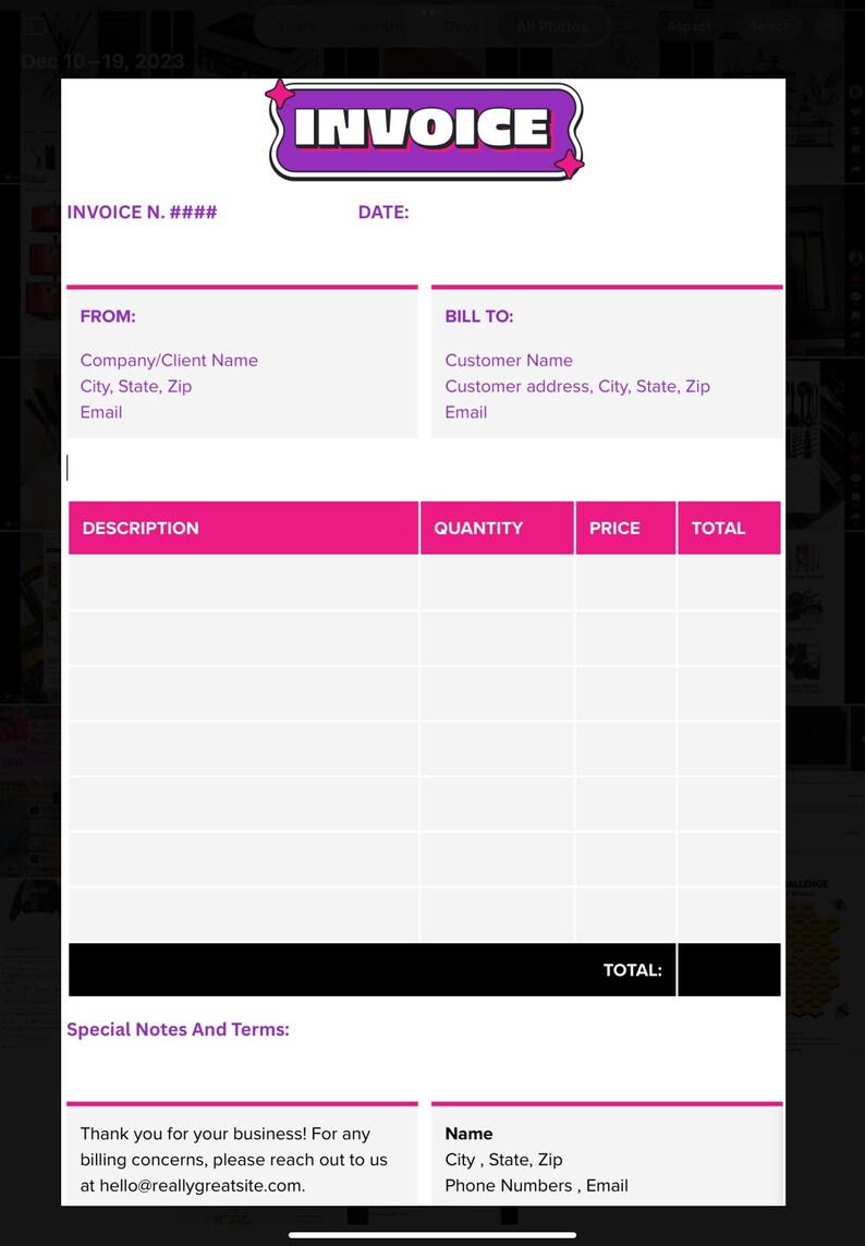 Digital Invoice Template - Etsy