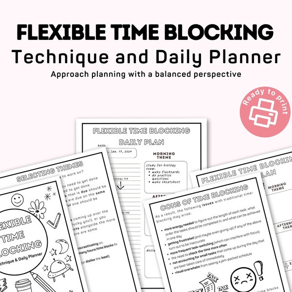 Daily time blocking planner + guide for ADHD + autism, Printable time management tool for executive dysfunction, auDHD productivity workbook