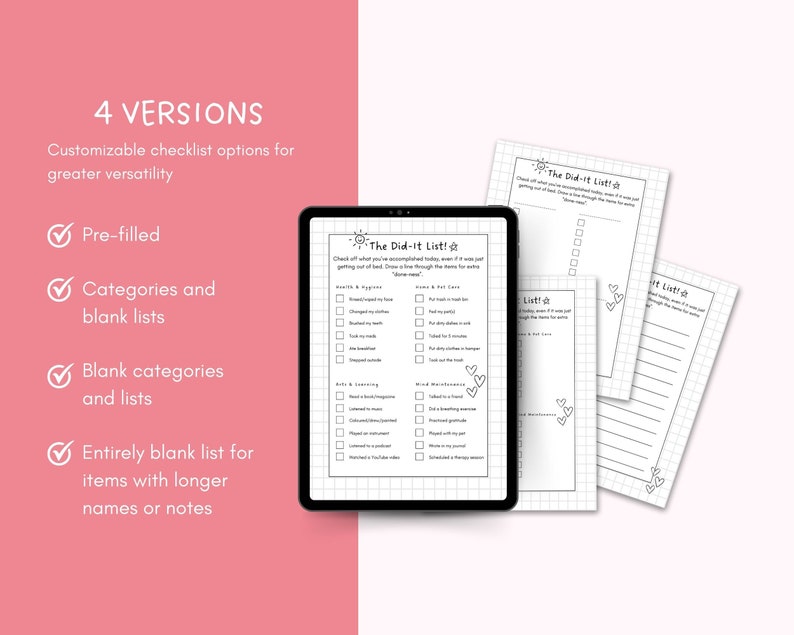 Accomplishment List, Daily Planner Insert Printables, Self Care ...